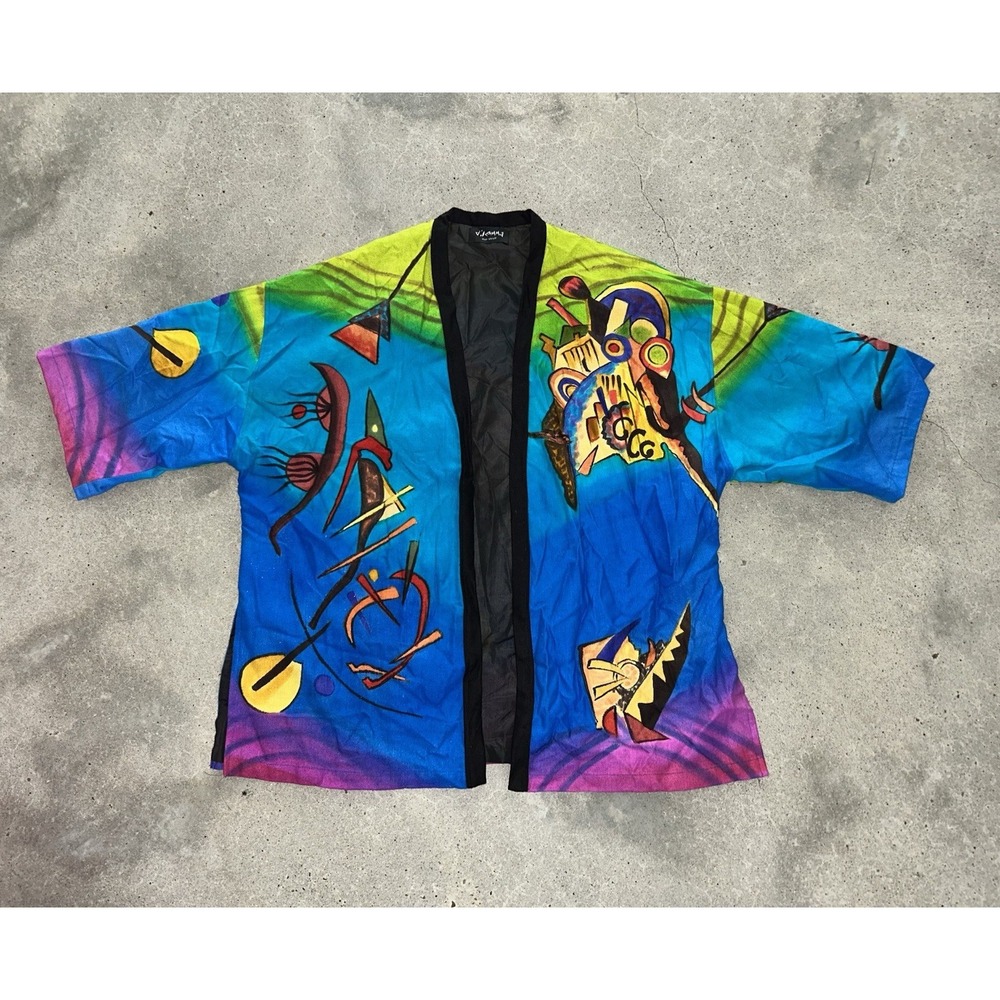 Vtg 90s Dilemma Dhun Schroff‎ 100% Silk Abstract Art To Wear Blazer